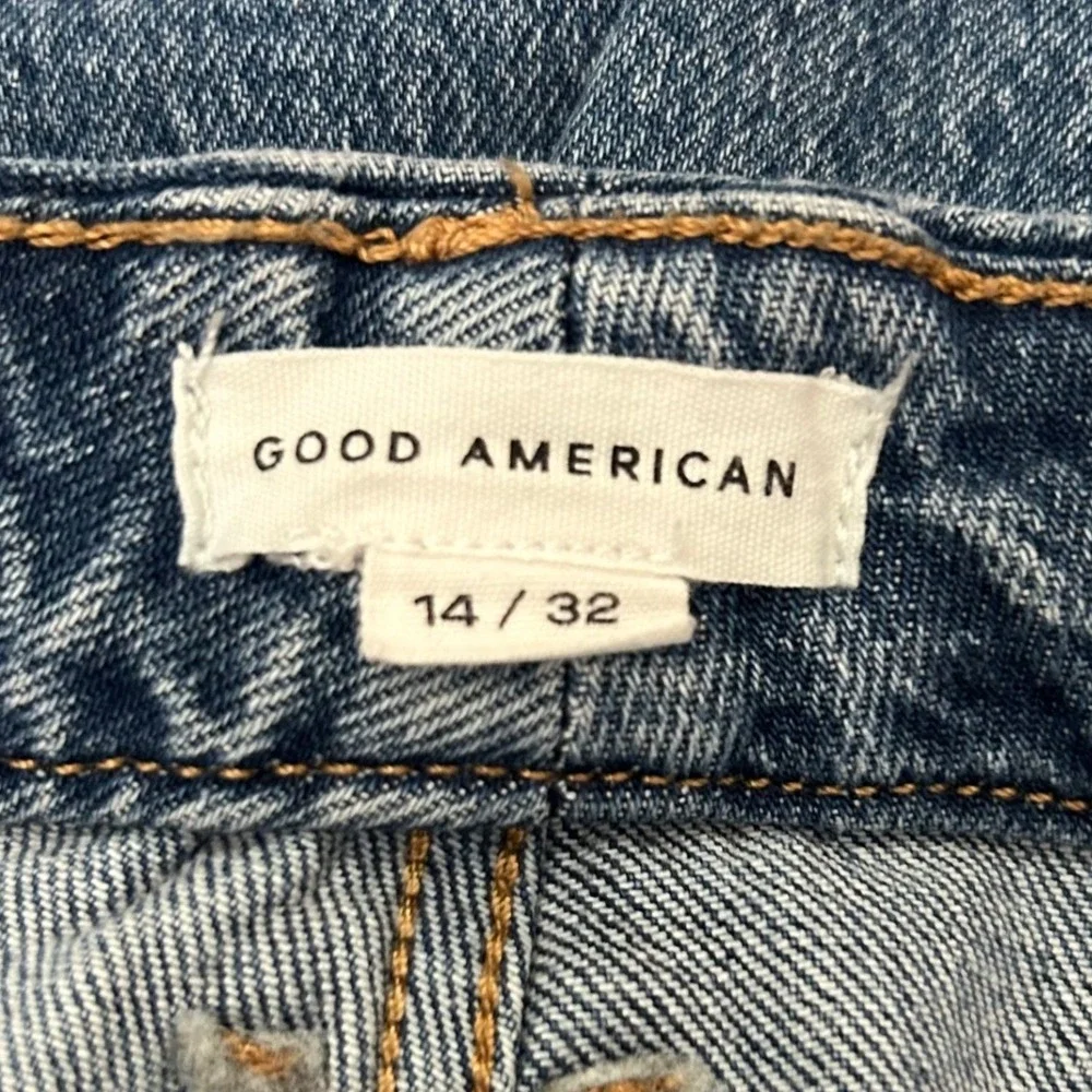 Good American Jeans Women 14 The Weekender Cuffed Blue High Rise Straight Leg